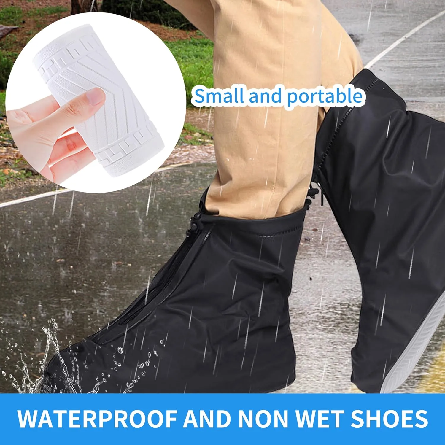 Rain Shoe Covers Waterproof for Men Women Shoe Boots Galoshes Protectors with Zipper Not-Slip Reusable Overshoes for Hiking Climbing Camping Cycling Rainy Day