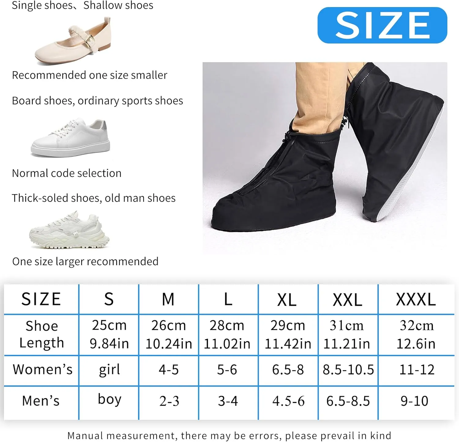 Rain Shoe Covers Waterproof for Men Women Shoe Boots Galoshes Protectors with Zipper Not-Slip Reusable Overshoes for Hiking Climbing Camping Cycling Rainy Day