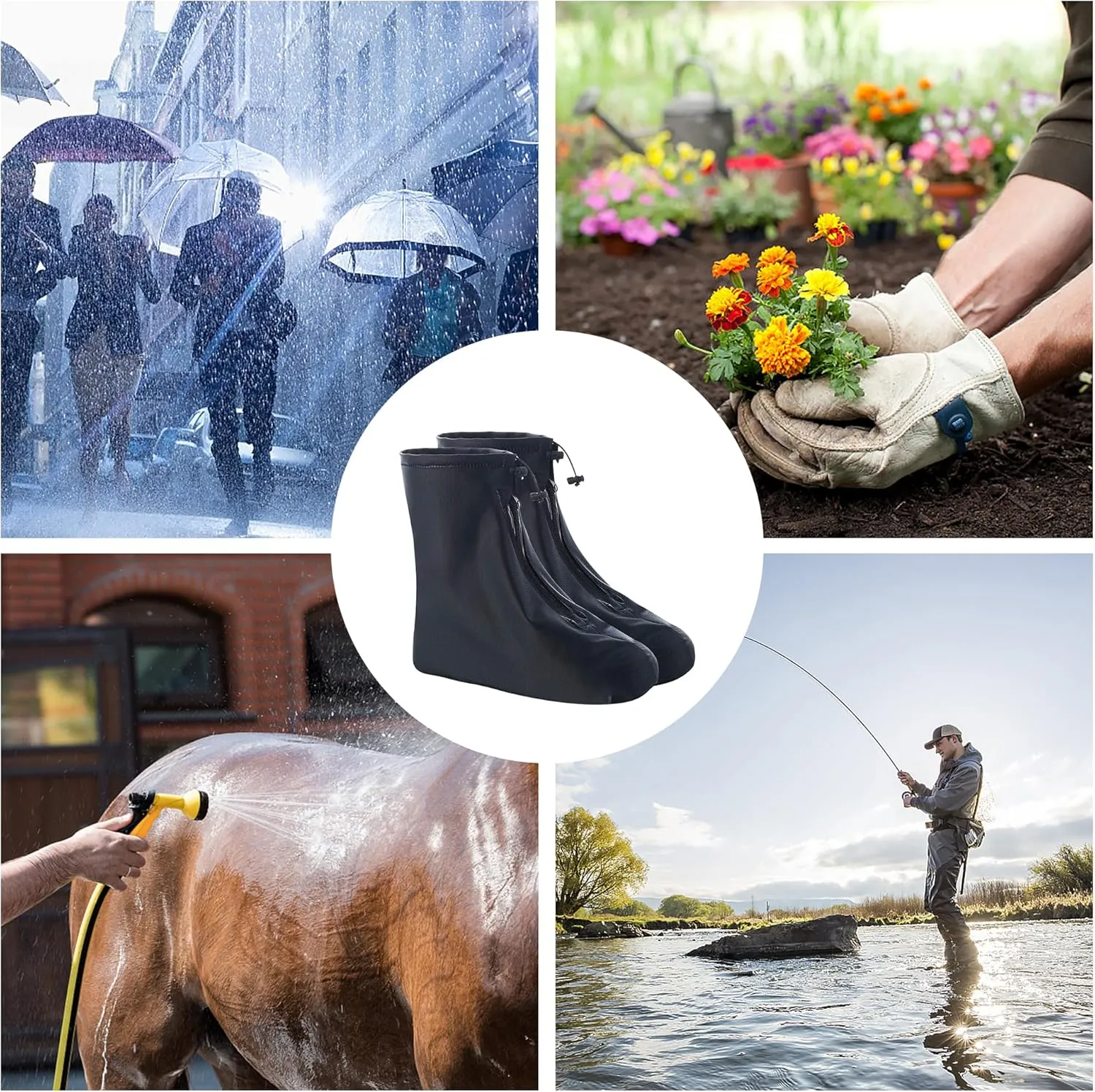 Rain Shoe Covers Waterproof for Men Women Shoe Boots Galoshes Protectors with Zipper Not-Slip Reusable Overshoes for Hiking Climbing Camping Cycling Rainy Day