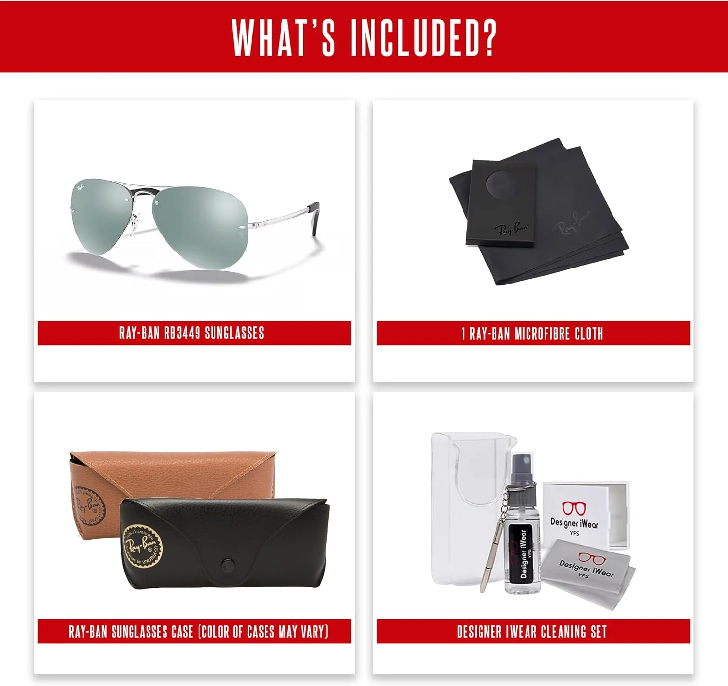 Ray-Ban RB3449 Aviator Sunglasses For Men For Women   BUNDLE with Designer iWear Eyewear Care Kit