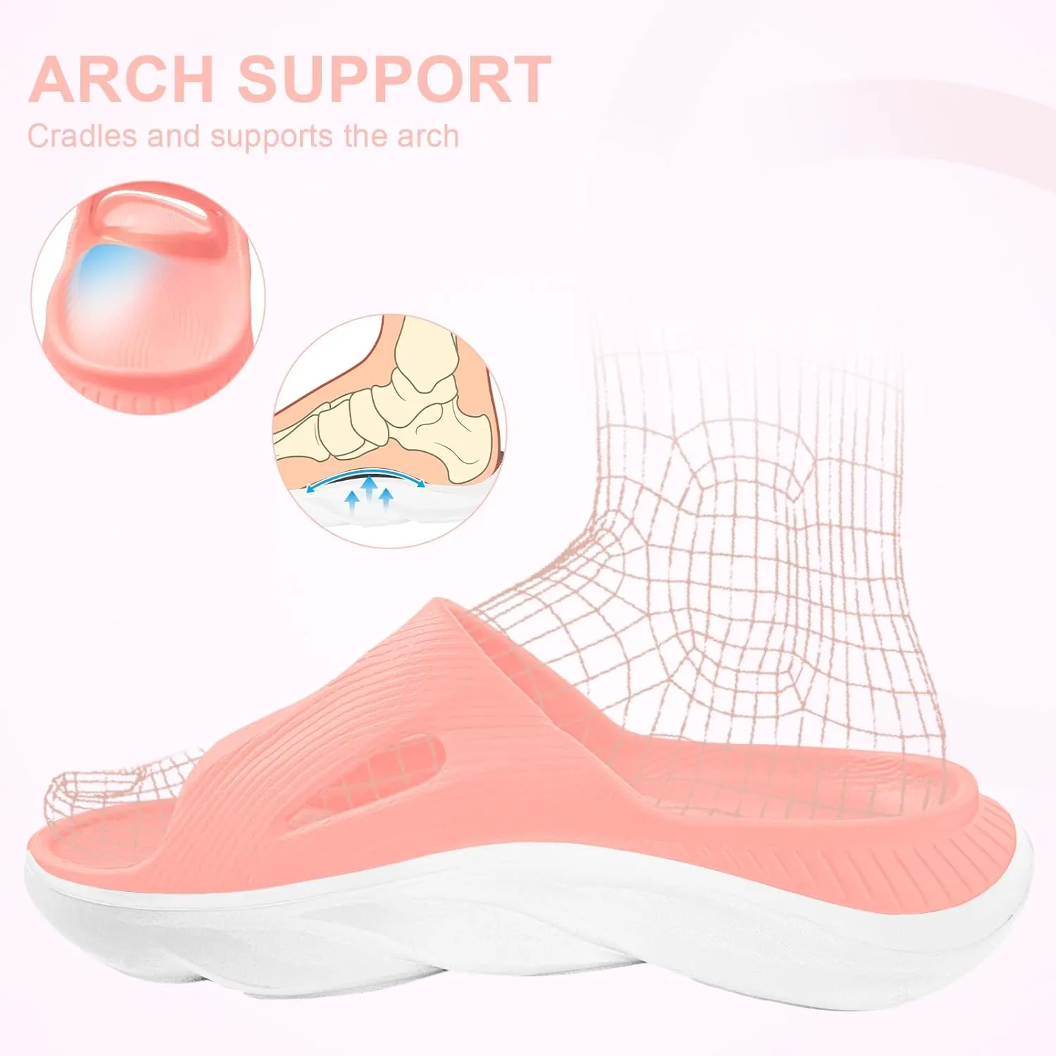 Recovery Slides for Men and Women - Orthopedic Sandals with Arch Support & Thick Cushion, Plantar Fasciitis Slippers, Lightweight Non-Slip Slides for Post-Workout Recovery
