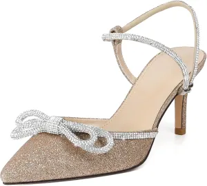RIBONGZ Women's Wedding Shoes Glitter Sparkly Pointed Toe Strappy High Heels Sexy Ankle Strap Pumps Bridal Party Work Dress Shoes