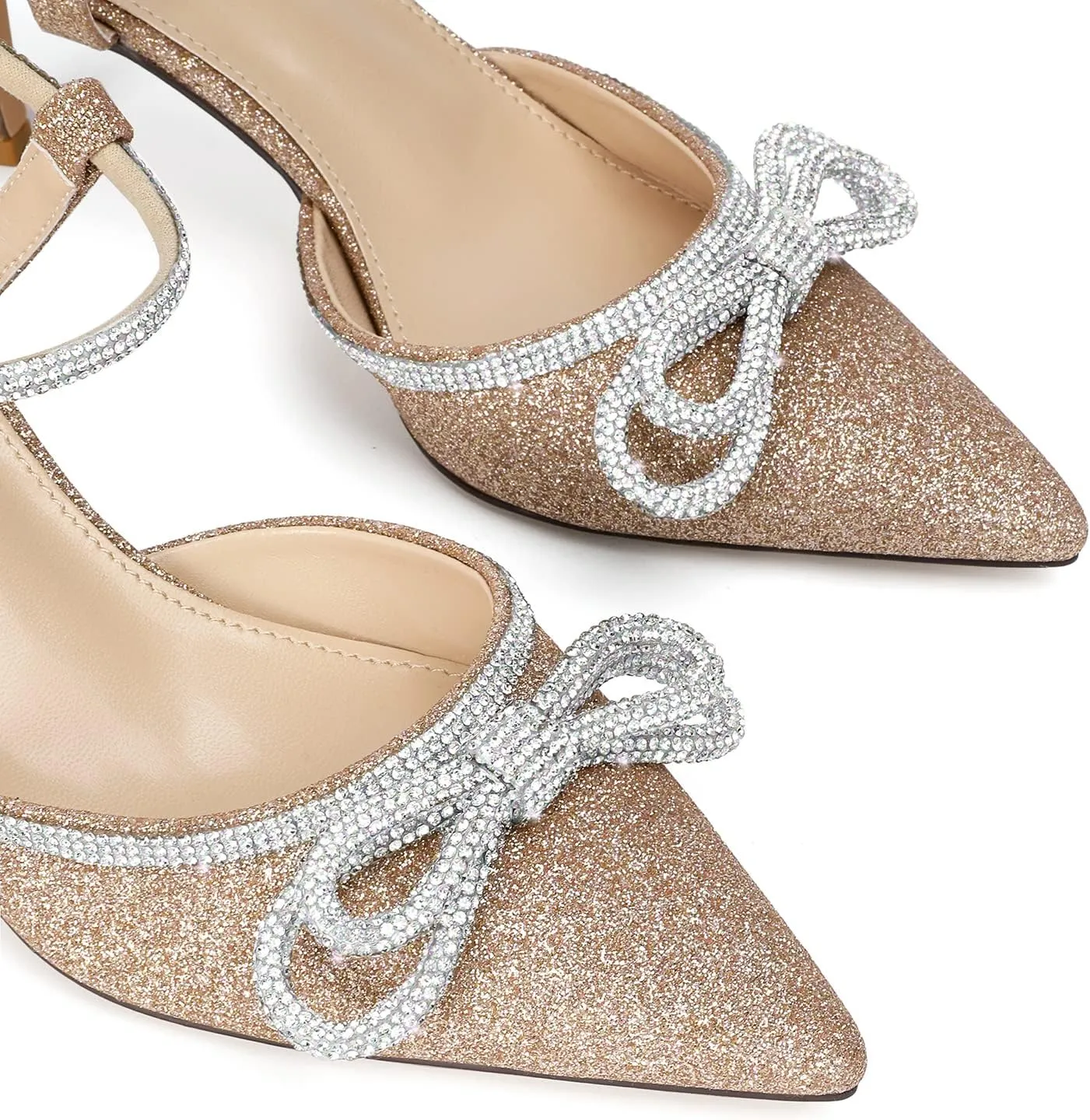 RIBONGZ Women's Wedding Shoes Glitter Sparkly Pointed Toe Strappy High Heels Sexy Ankle Strap Pumps Bridal Party Work Dress Shoes