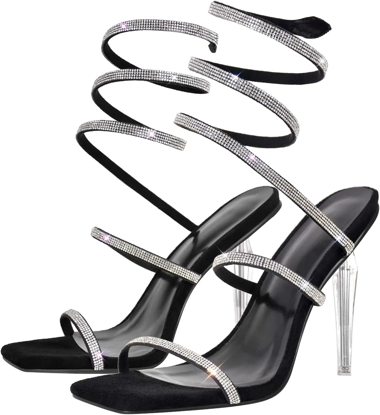 Richealnana Women's Square Toe Glitter Straps Stiletto High Heel