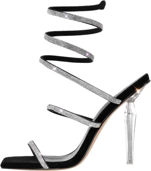 Richealnana Women's Square Toe Glitter Straps Stiletto High Heel