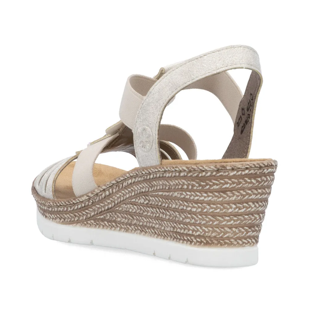 RIEKER - 619B2-60 MEDIUM WEDGE ELASTIC STRAP SANDAL - PALE GOLD