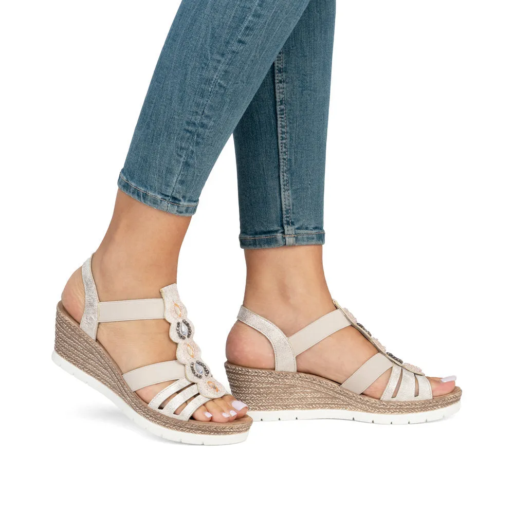 RIEKER - 619B2-60 MEDIUM WEDGE ELASTIC STRAP SANDAL - PALE GOLD