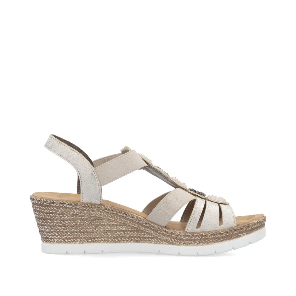 RIEKER - 619B2-60 MEDIUM WEDGE ELASTIC STRAP SANDAL - PALE GOLD