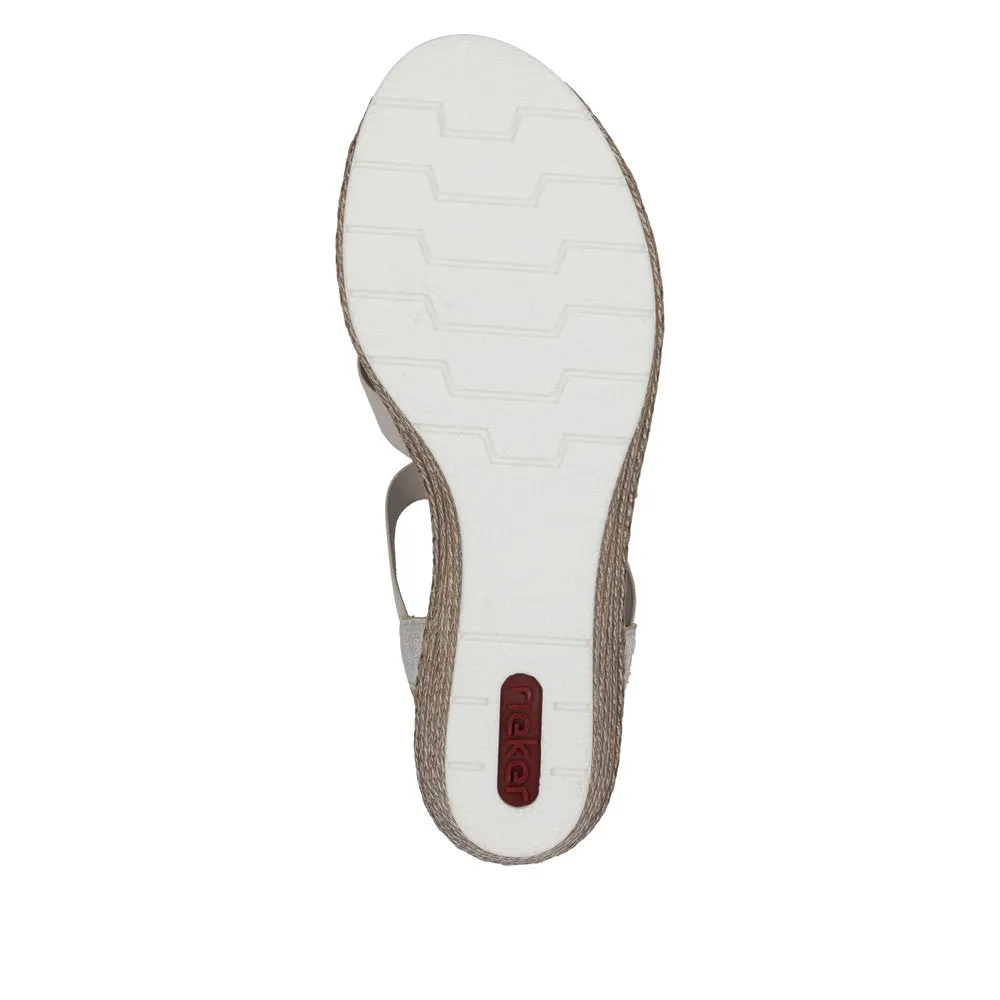 RIEKER - 619B2-60 MEDIUM WEDGE ELASTIC STRAP SANDAL - PALE GOLD