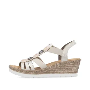 RIEKER - 619B2-60 MEDIUM WEDGE ELASTIC STRAP SANDAL - PALE GOLD