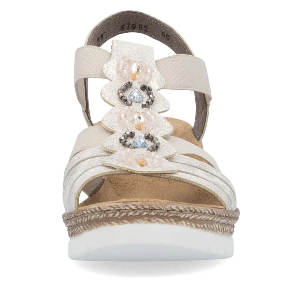 RIEKER - 619B2-60 MEDIUM WEDGE ELASTIC STRAP SANDAL - PALE GOLD