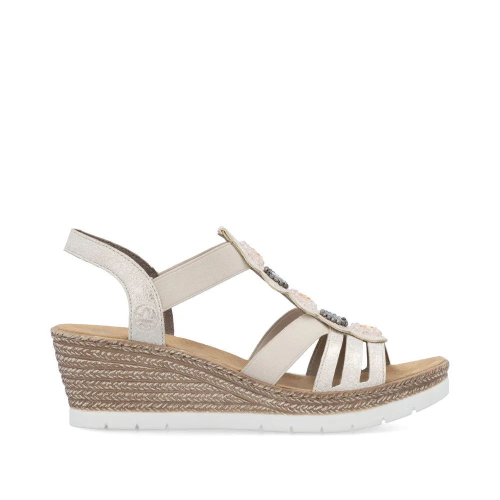RIEKER - 619B2-60 MEDIUM WEDGE ELASTIC STRAP SANDAL - PALE GOLD