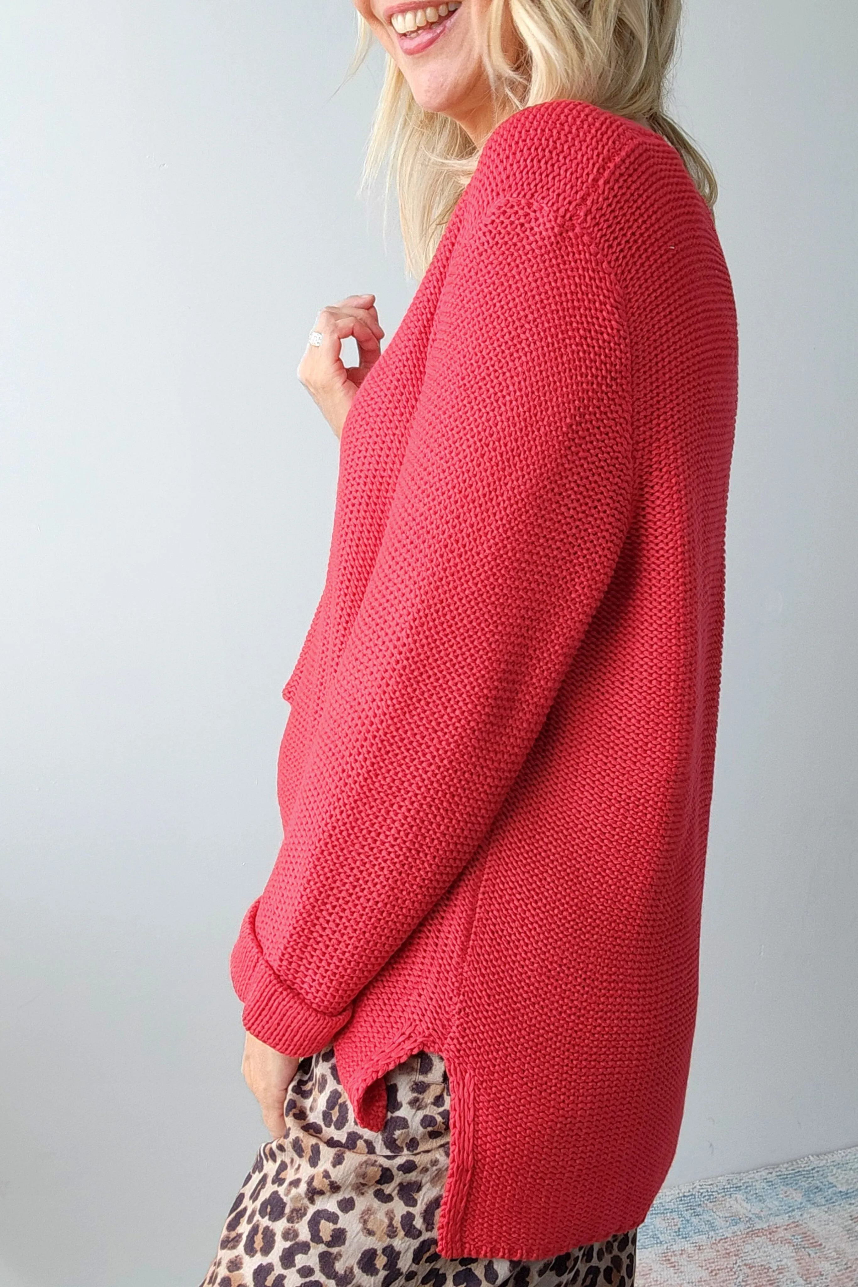 Roll Sleeve Knit - Red