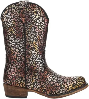 ROPER Kids Girls Riley Leopard Snip Toe Casual Boots Mid Calf - Black, Gold, Silver