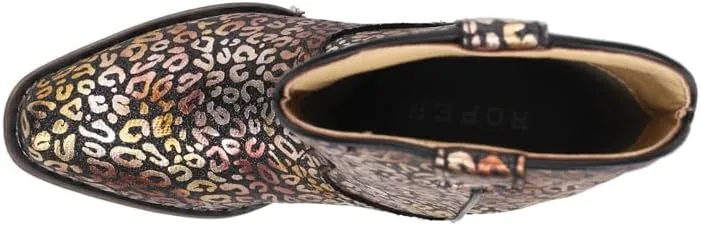 ROPER Kids Girls Riley Leopard Snip Toe Casual Boots Mid Calf - Black, Gold, Silver