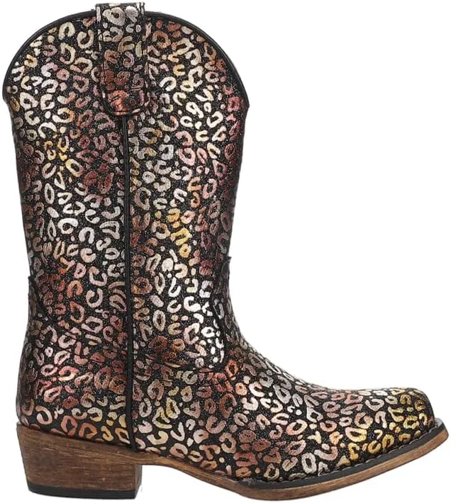 ROPER Kids Girls Riley Leopard Snip Toe Casual Boots Mid Calf - Black, Gold, Silver