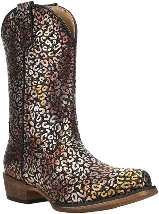 ROPER Kids Girls Riley Leopard Snip Toe Casual Boots Mid Calf - Black, Gold, Silver