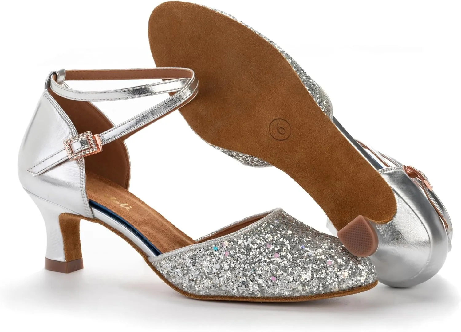 RoseMoli 1920s Shoes for Women Salsa Ballroom Dance Shoes for Woman Low Heels Dancing Pumps for Latin Tango Flapper Character Party Glitter Shoe