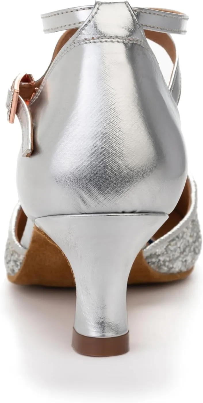 RoseMoli 1920s Shoes for Women Salsa Ballroom Dance Shoes for Woman Low Heels Dancing Pumps for Latin Tango Flapper Character Party Glitter Shoe