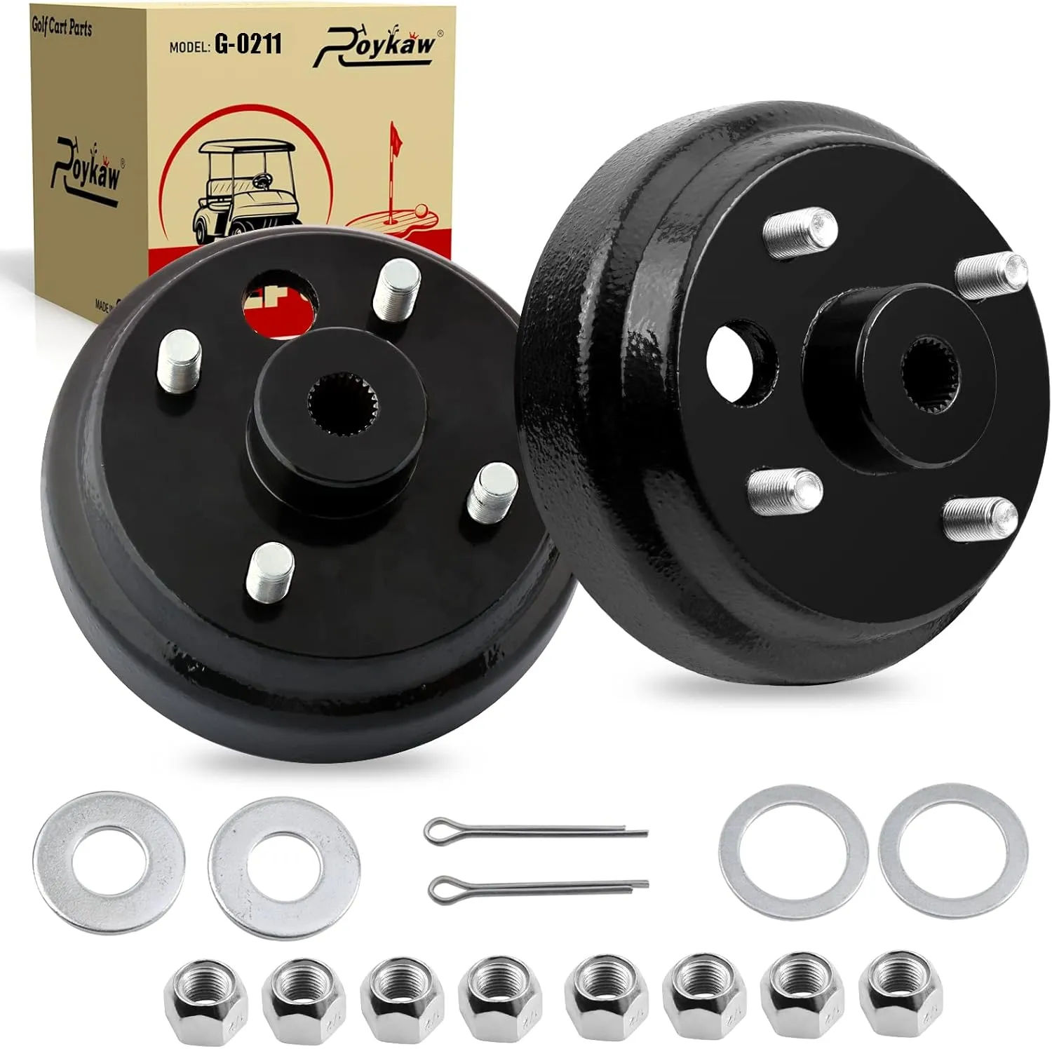 Roykaw Golf Cart Brake Drum Hub Assembly with Lug Nuts for EZGO 1982-up Electric & 1982-1993 2 Cycle Gas Models, Replaces OEM # 19186-G1P, 17298-G1, 17082-G2