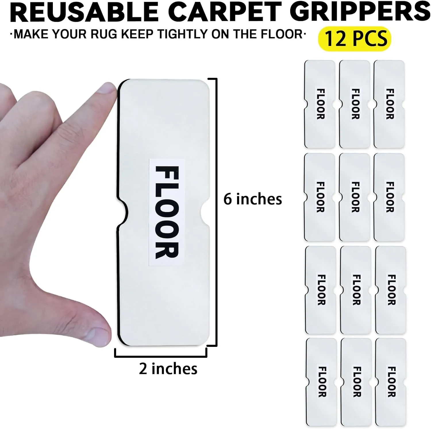 Rug Carpet Non Slip Grippers, Reusable and Washable Double Sided Carpet Tape Pads, Strong Adhesive Grippers for Area Rugs, Keep Corners Flat, No Damaging for Floor Removable, 12Pcs