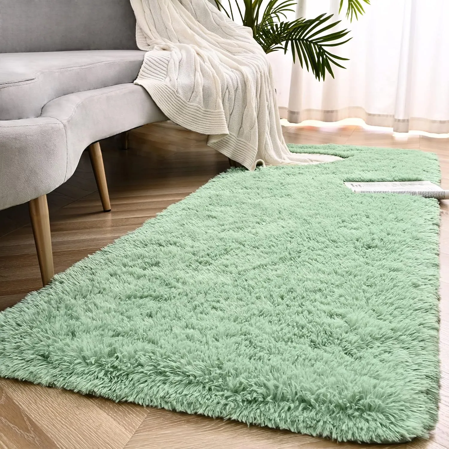 Sage Green Rug for Bedroom, 2x6 Fluffy Bedside Rugs Runner Throw Area Rug Carpets,Soft Shaggy Rug for Kids Boys Girls Room Nursery, Furry Shag Small Rug Indoor Carpet Home Decor