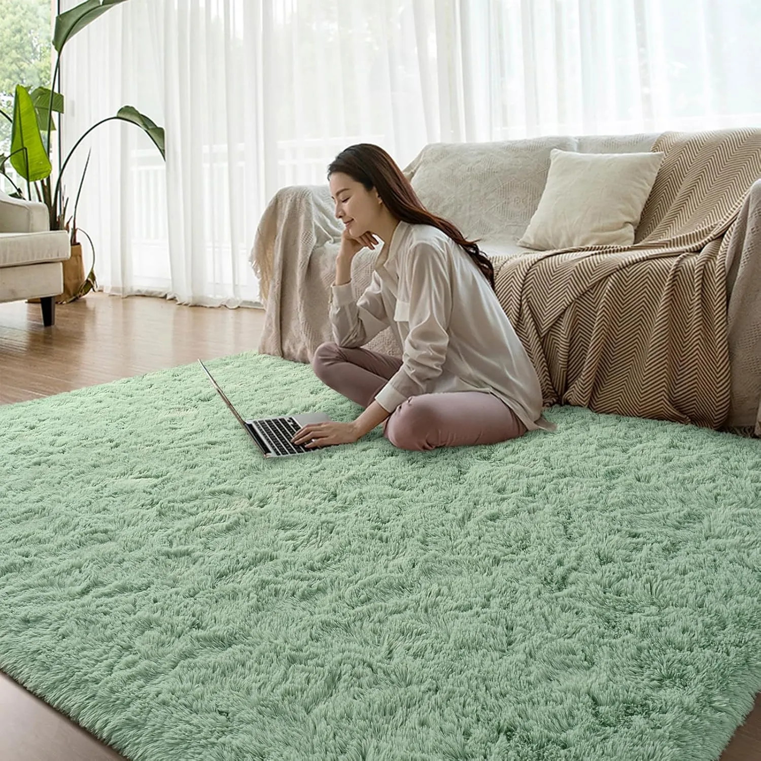 Sage Green Rug for Bedroom, 2x6 Fluffy Bedside Rugs Runner Throw Area Rug Carpets,Soft Shaggy Rug for Kids Boys Girls Room Nursery, Furry Shag Small Rug Indoor Carpet Home Decor