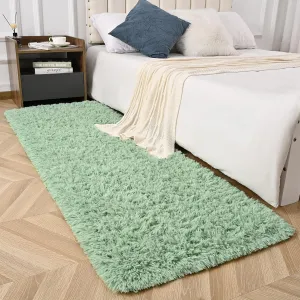 Sage Green Rug for Bedroom, 2x6 Fluffy Bedside Rugs Runner Throw Area Rug Carpets,Soft Shaggy Rug for Kids Boys Girls Room Nursery, Furry Shag Small Rug Indoor Carpet Home Decor