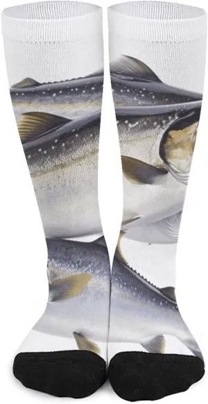 Salmon Fish Socks for Women Men Cotton Sock Breathable Boot Socks Warm Calf Socks for Hiking Work Crew Socks Thin Casual Long Socks 15.7 in