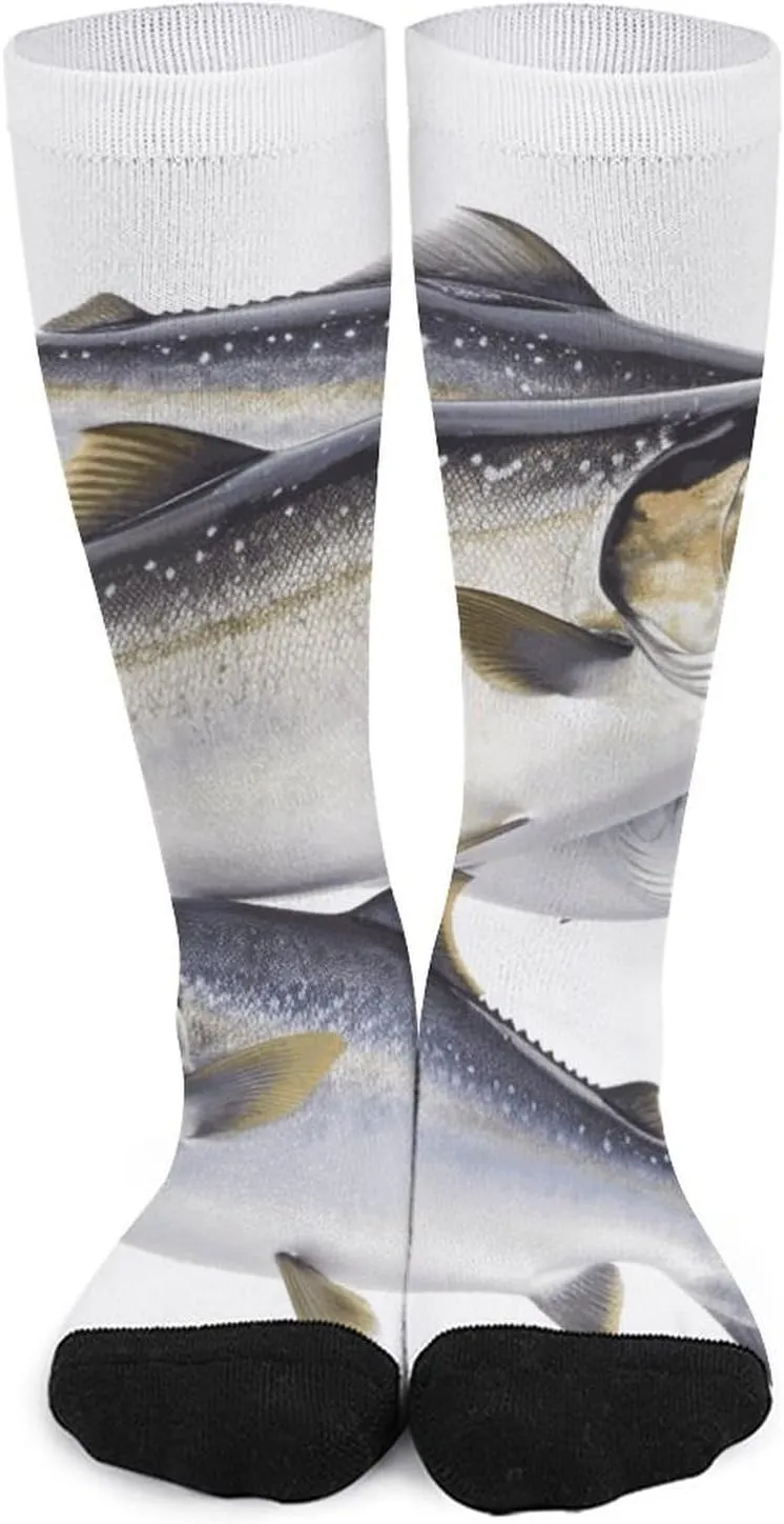 Salmon Fish Socks for Women Men Cotton Sock Breathable Boot Socks Warm Calf Socks for Hiking Work Crew Socks Thin Casual Long Socks 15.7 in