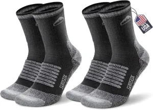 SAMSOX 2 Pack Merino Wool Hiking Socks, Made in USA, Moisture Wicking Cushion Socks for Men & Women (Charleston Micro Crew)