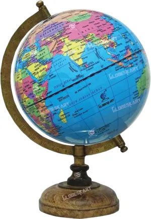 Samyuktha Educational/Antique Globe with Brass Antique Arc and Wooden Base/World Globe/Home Decor/Office Decor/Gift Item / 8 inches (Sky Blue Laminated)