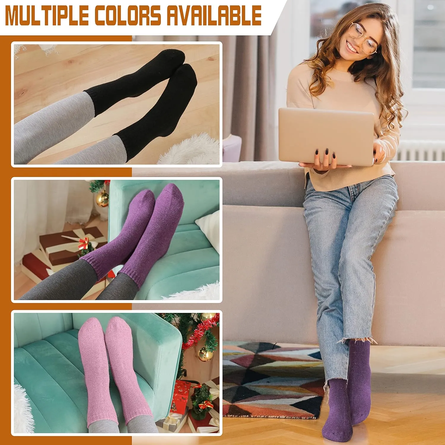 Sandsuced 5 Pack Merino Wool Hiking Socks for Women Warm Winter Thick Thermal Cozy Boot Work Soft Ladies Socks
