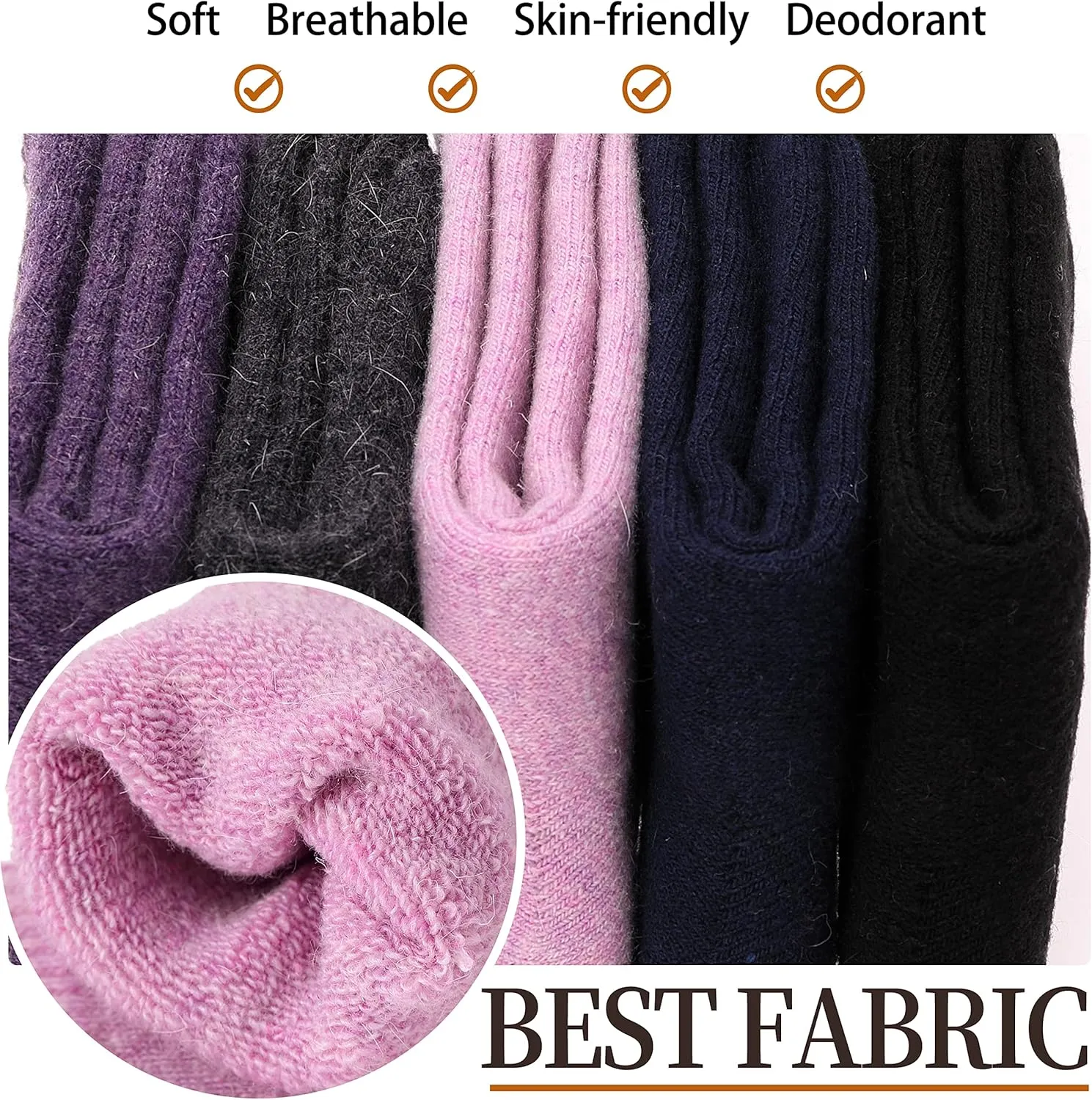 Sandsuced 5 Pack Merino Wool Hiking Socks for Women Warm Winter Thick Thermal Cozy Boot Work Soft Ladies Socks