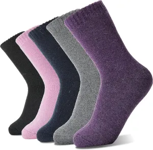 Sandsuced 5 Pack Merino Wool Hiking Socks for Women Warm Winter Thick Thermal Cozy Boot Work Soft Ladies Socks