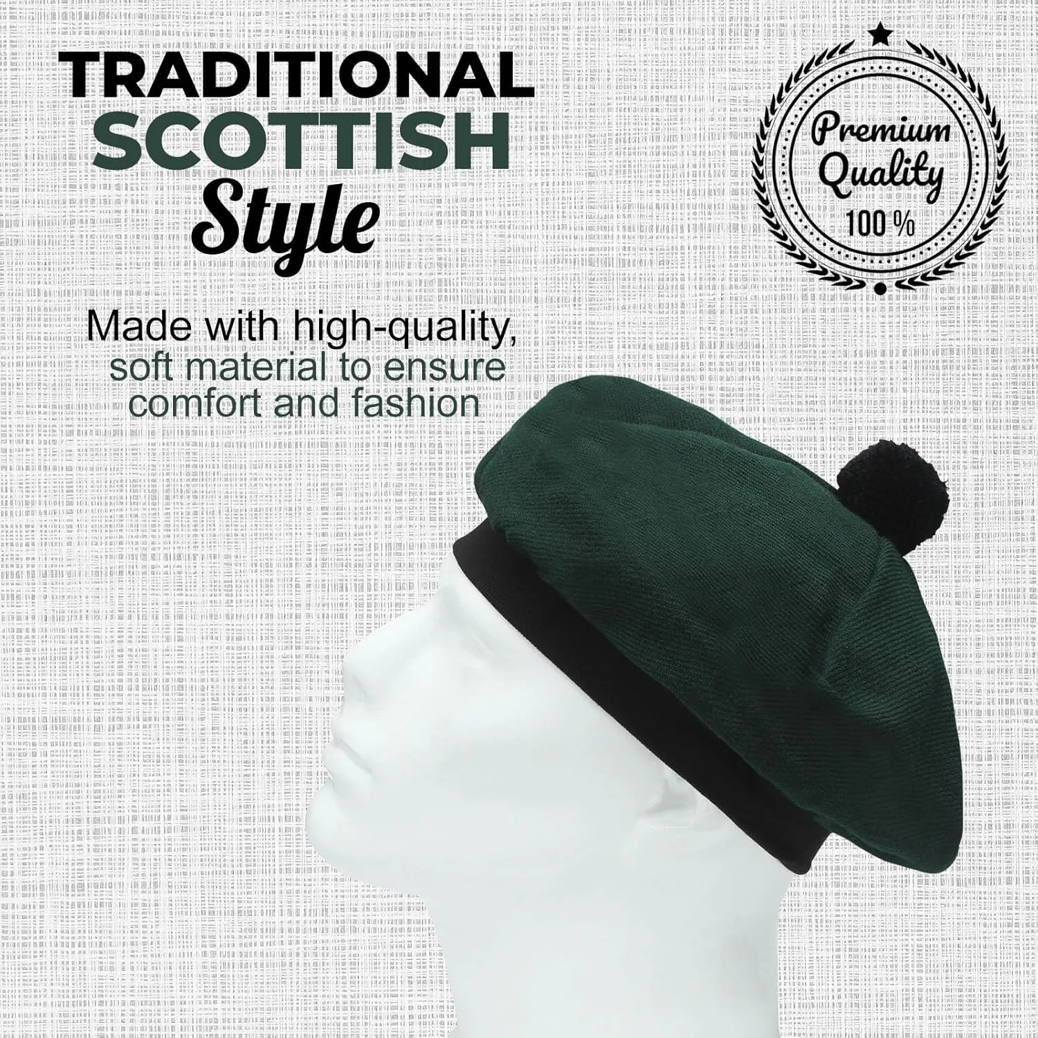 Scottish Traditional Tam o' Shatner Acrylic Wool Tammy Hat Flat Bonnet Kilt Many Tartans