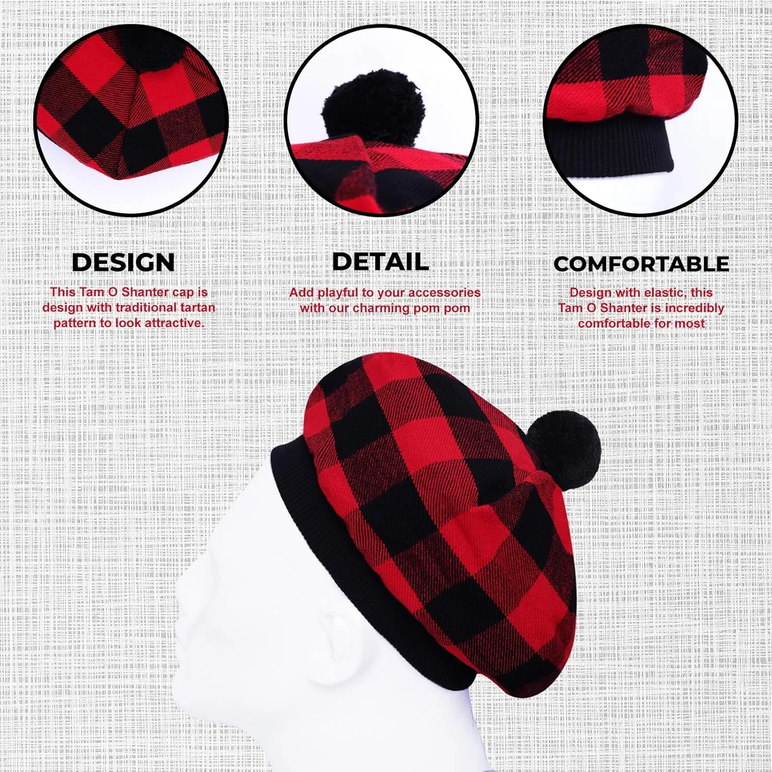 Scottish Traditional Tam o' Shatner Acrylic Wool Tammy Hat Flat Bonnet Kilt Many Tartans