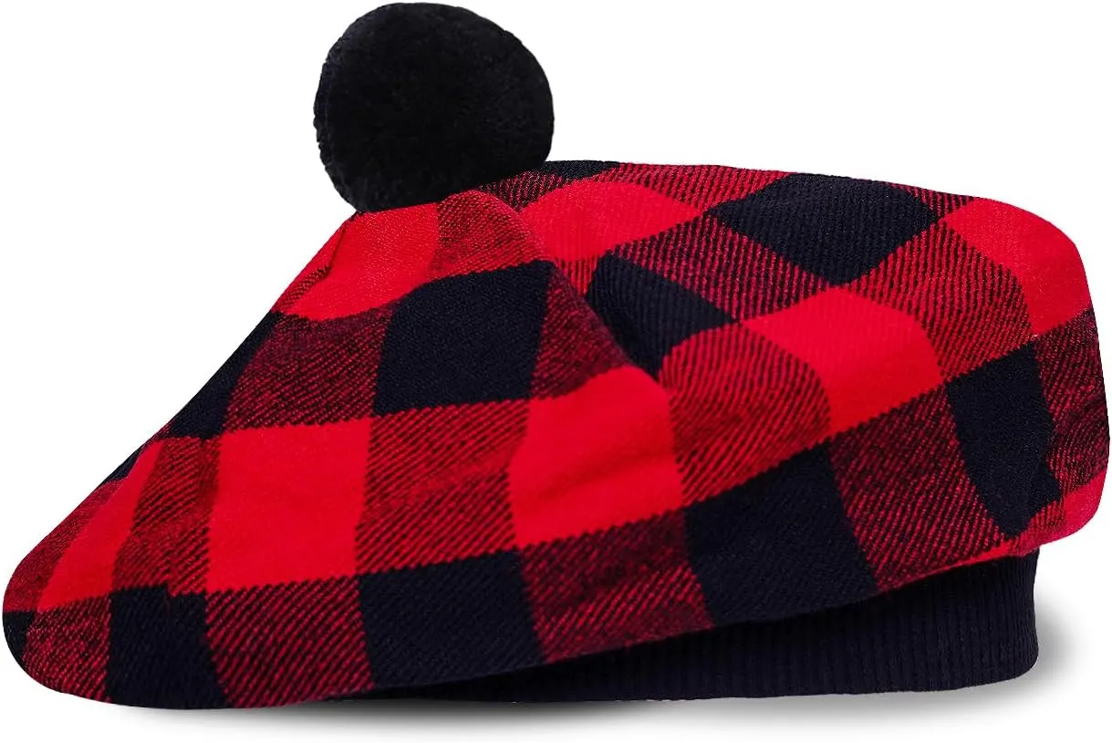 Scottish Traditional Tam o' Shatner Acrylic Wool Tammy Hat Flat Bonnet Kilt Many Tartans