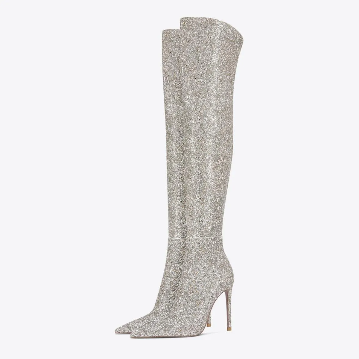 Sequined Pointed Toe Stiletto Heel Knee High Boots