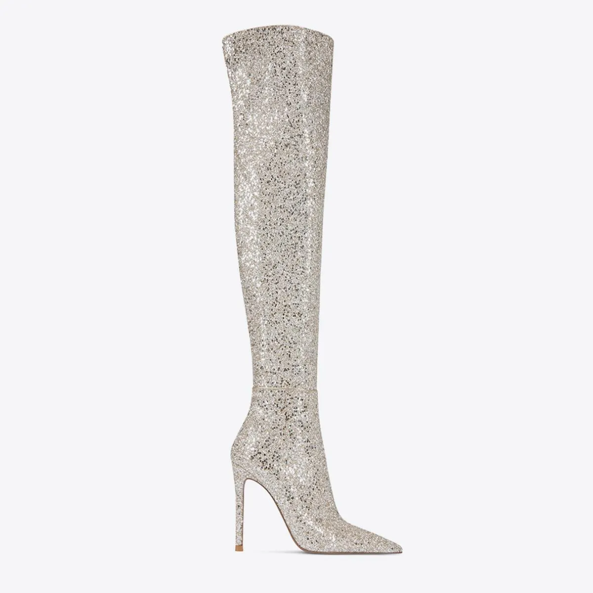 Sequined Pointed Toe Stiletto Heel Knee High Boots