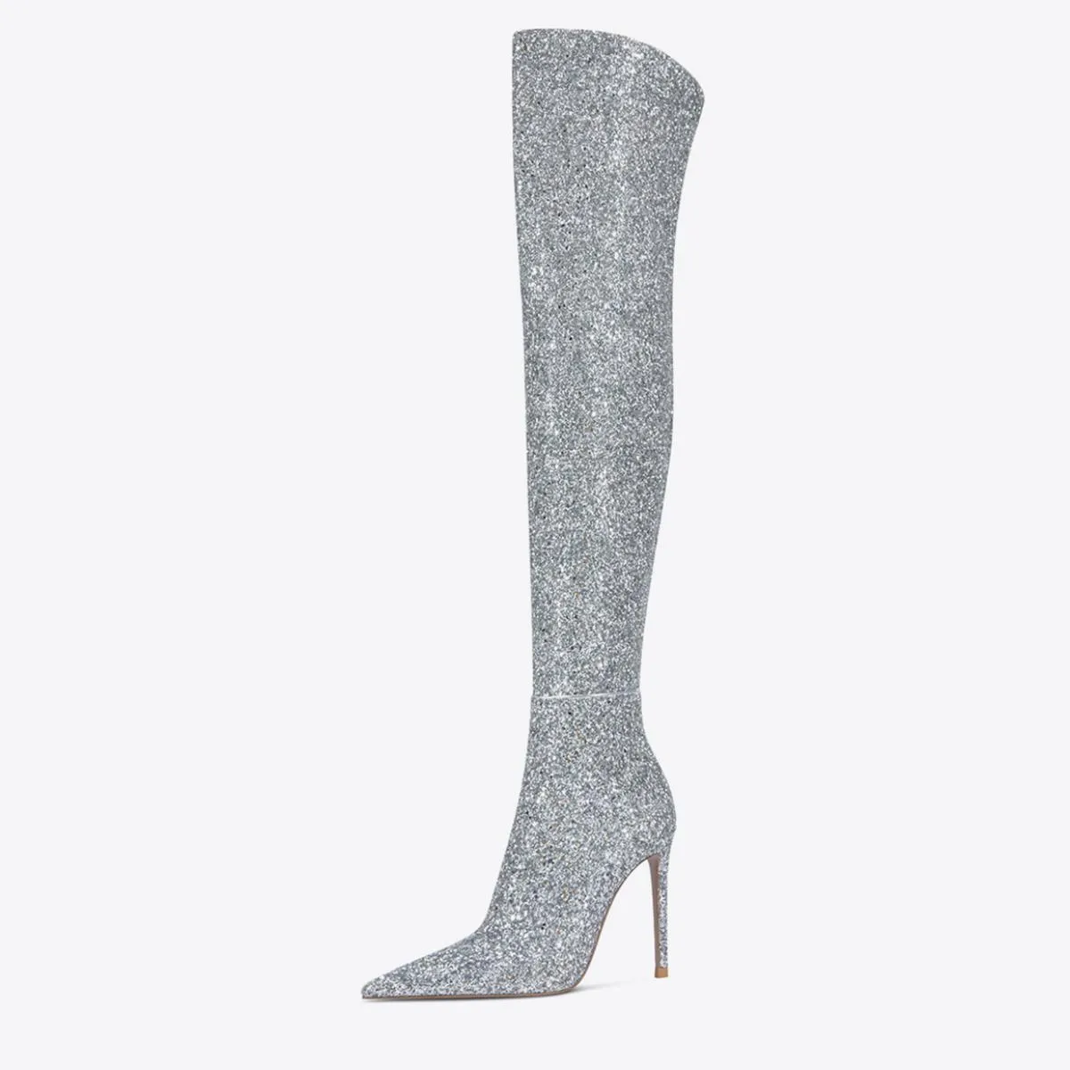 Sequined Pointed Toe Stiletto Heel Knee High Boots