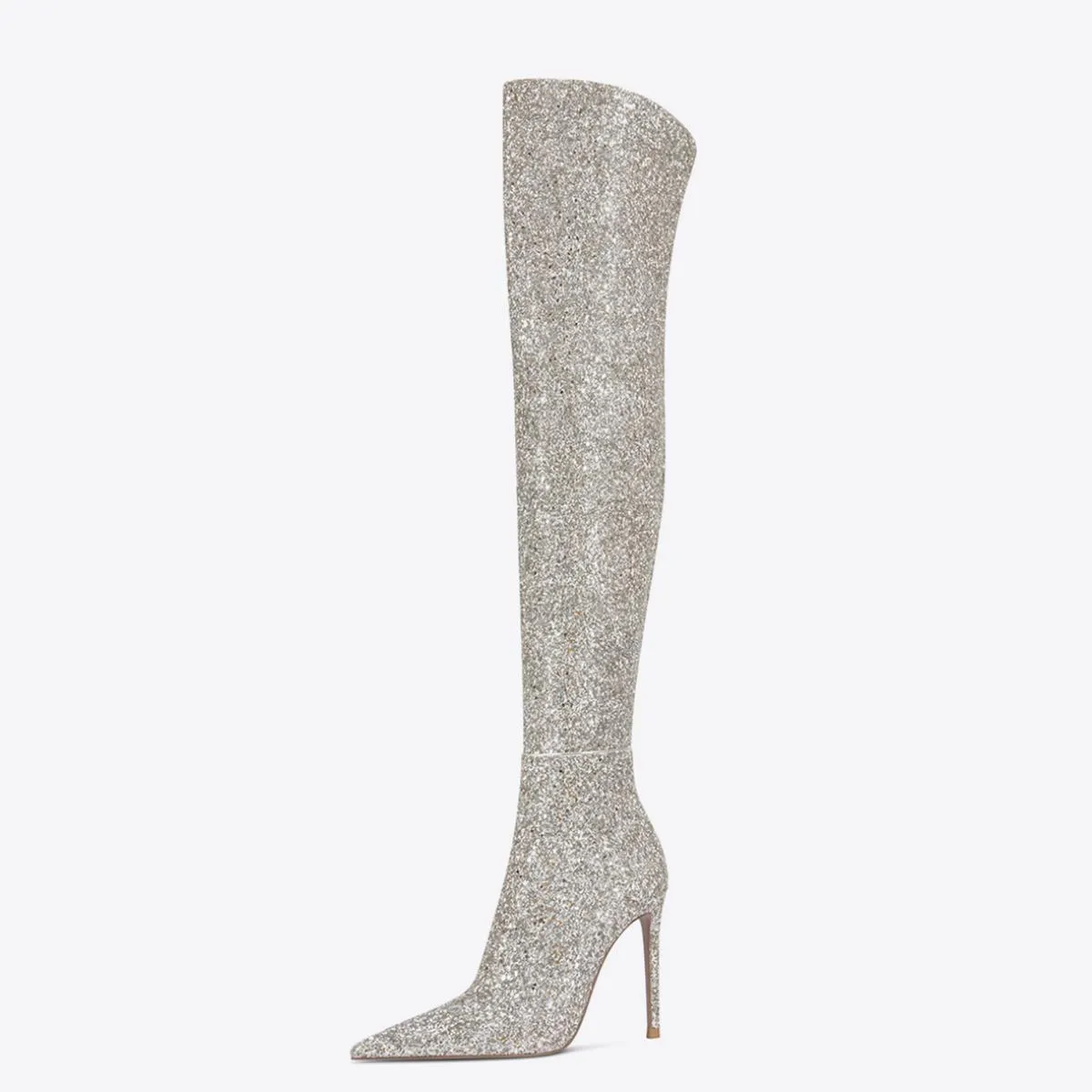 Sequined Pointed Toe Stiletto Heel Knee High Boots