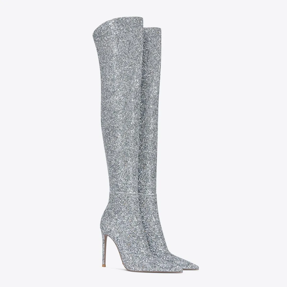 Sequined Pointed Toe Stiletto Heel Knee High Boots
