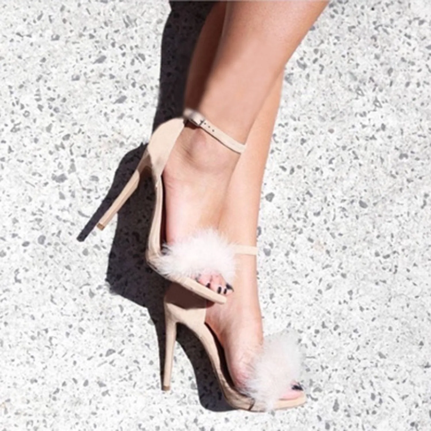 Sexy High Heels Buckle Fur Sandals