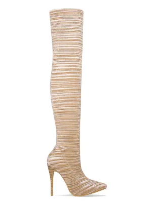 Shelby Beige Velvet Rib Thigh High Boots