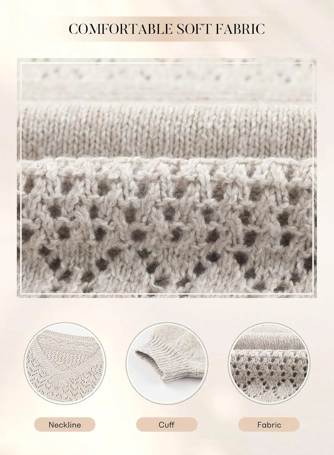 SHEWIN Womens Sweaters Casual Long Sleeve V Neck Lightweight Crochet Pullover Sweater Tops
