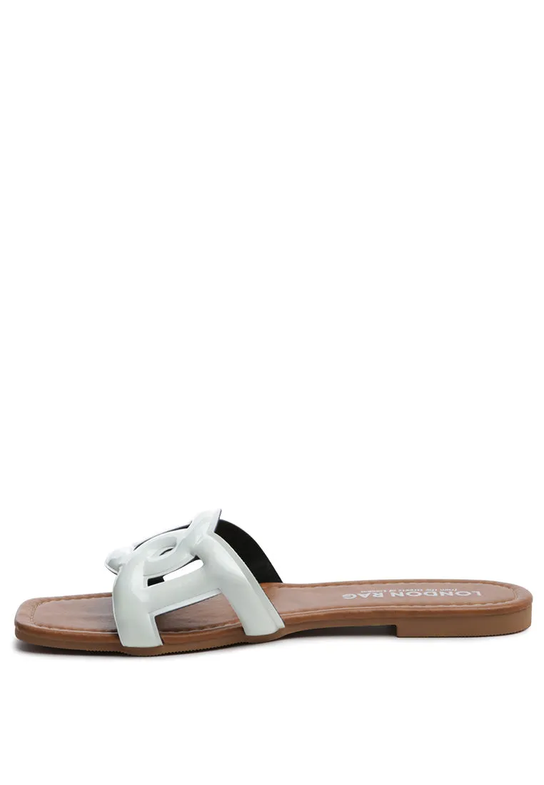 shiny slip-on flat