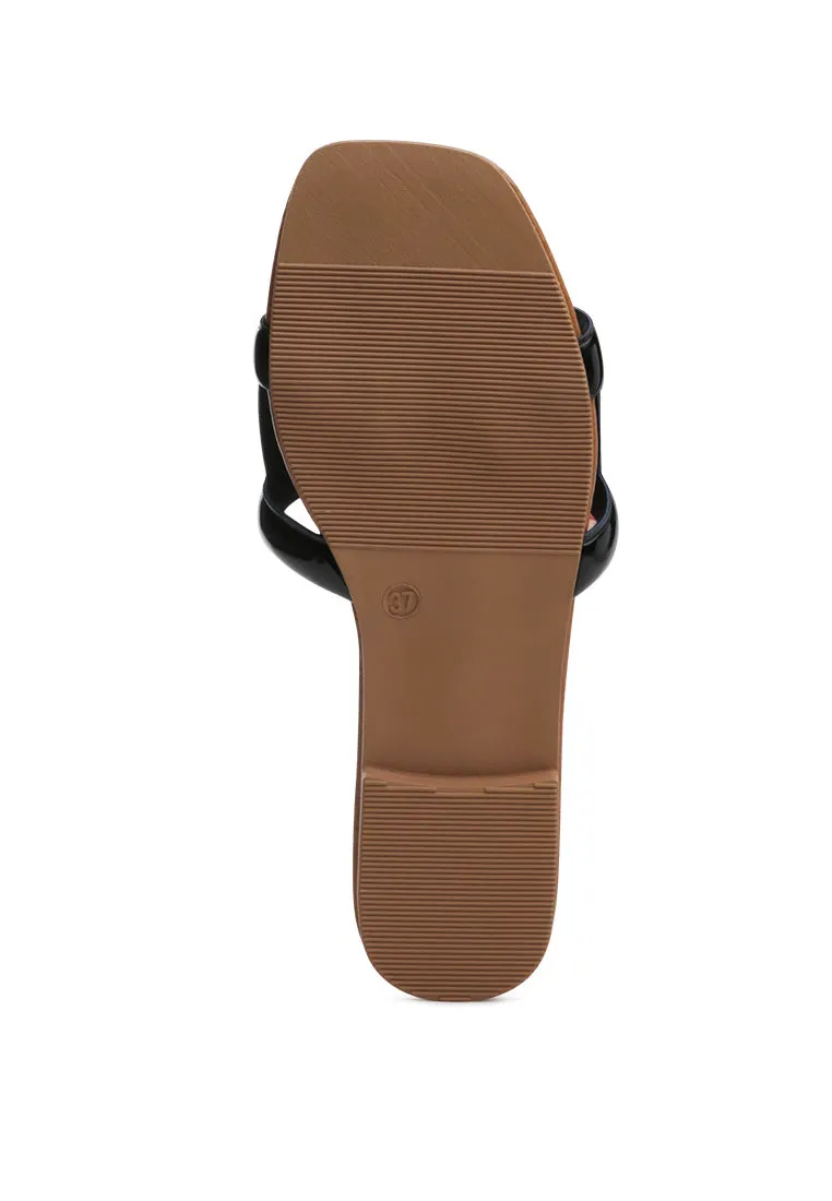 shiny slip-on flat