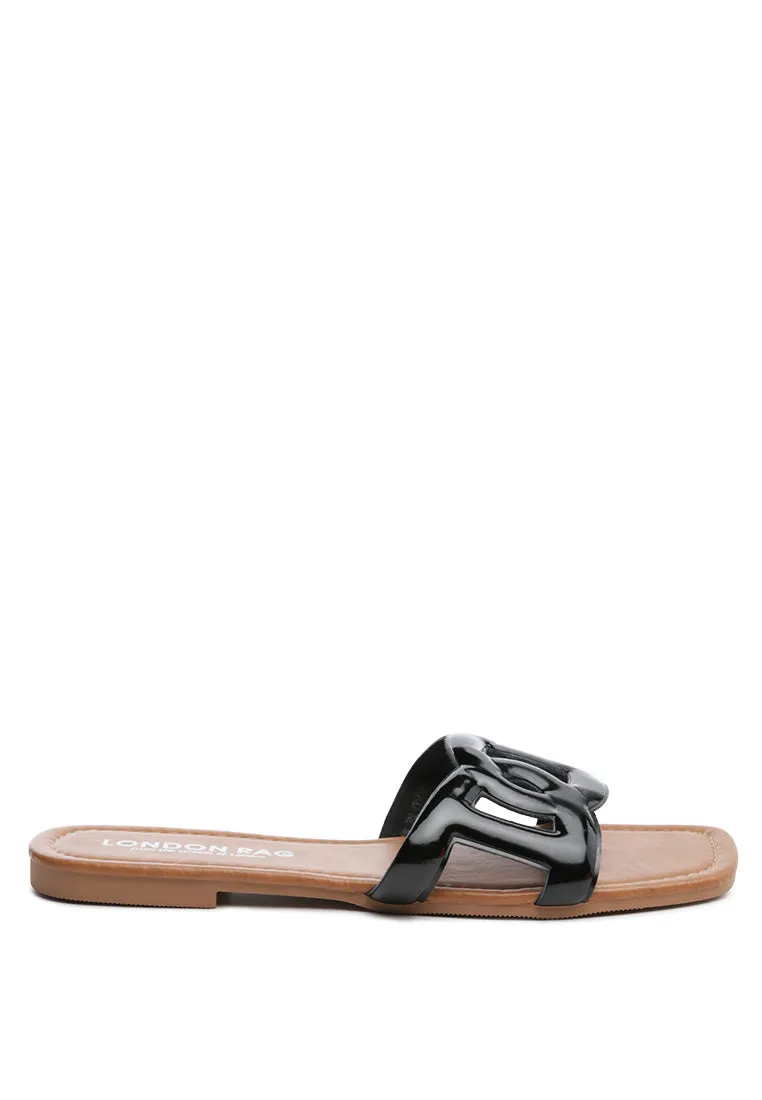 shiny slip-on flat