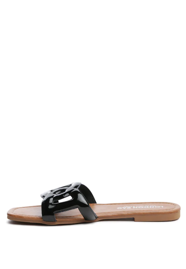 shiny slip-on flat